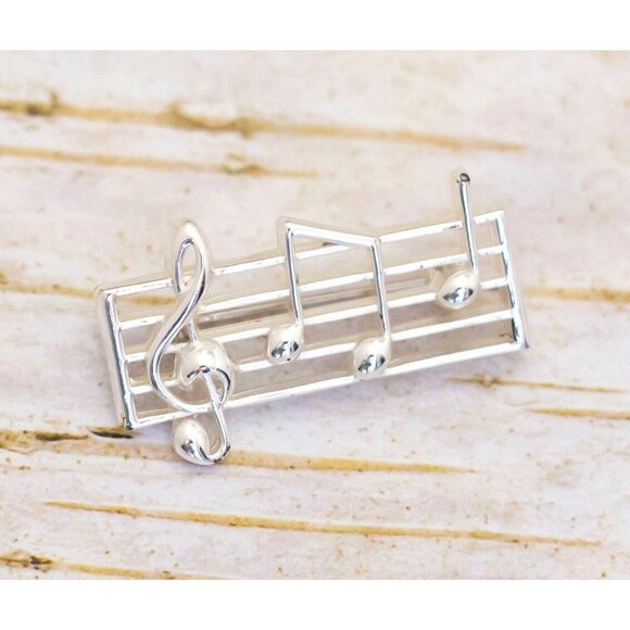 Vintage Musical Notes & Clef Silver Tone Brooch by Napier - BJ1 - Picture 1 of 2